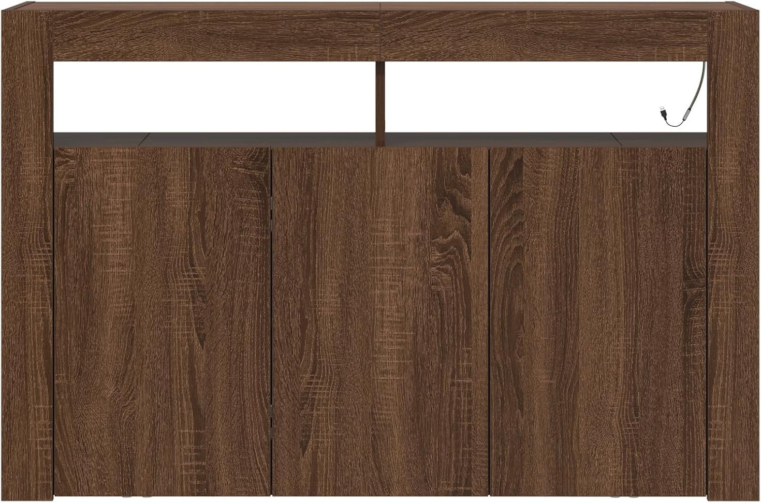Modern LED Sideboard Cabinet Brown Oak 116cm Storage Unit for Living Room