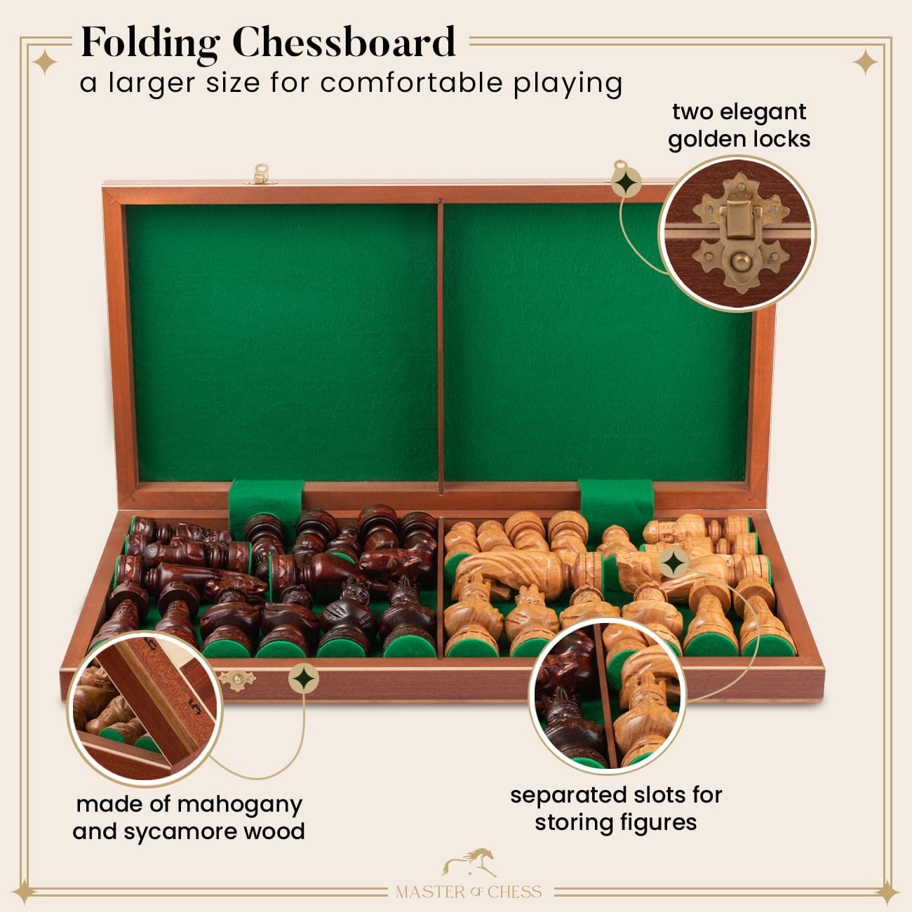 60cm Luxury Inlaid Wooden Chess Set – Large Hand-Carved Weighted Pieces