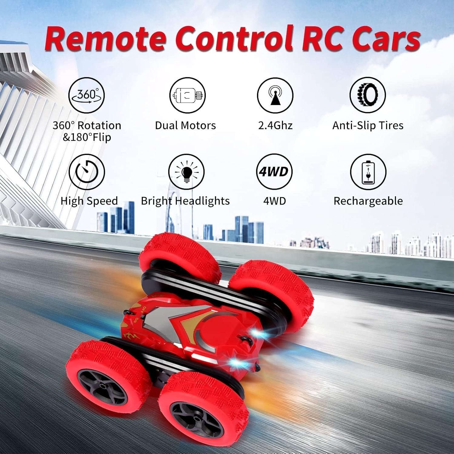 4WD RC Stunt Car, 360° Flips Rotating Remote Control Car 2.4GHz Toy Gift for Kid