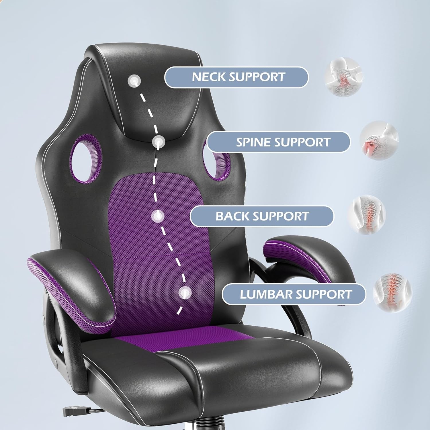 Ergonomic Office Gaming Chair High Back Mesh Lumbar Faux Leather