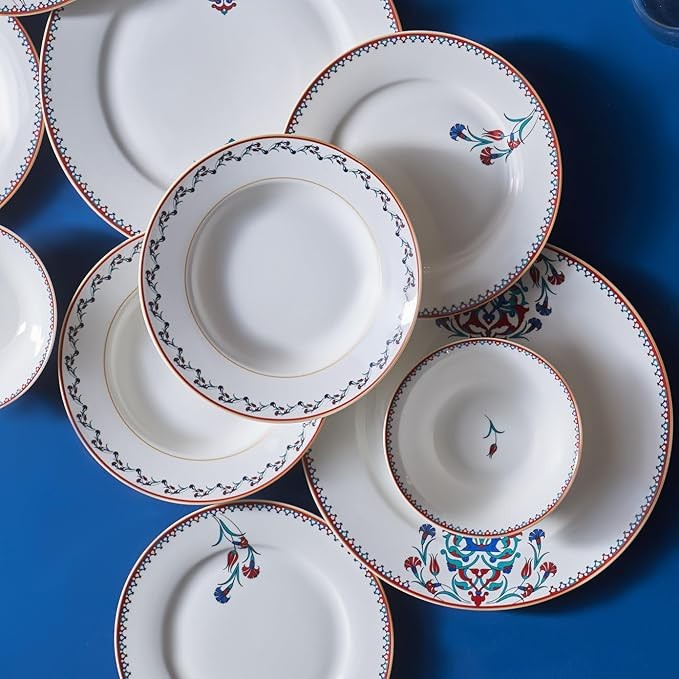 24 Piece Bone China Dinner Set for 6 White Patterned Plates Bowls Crockery