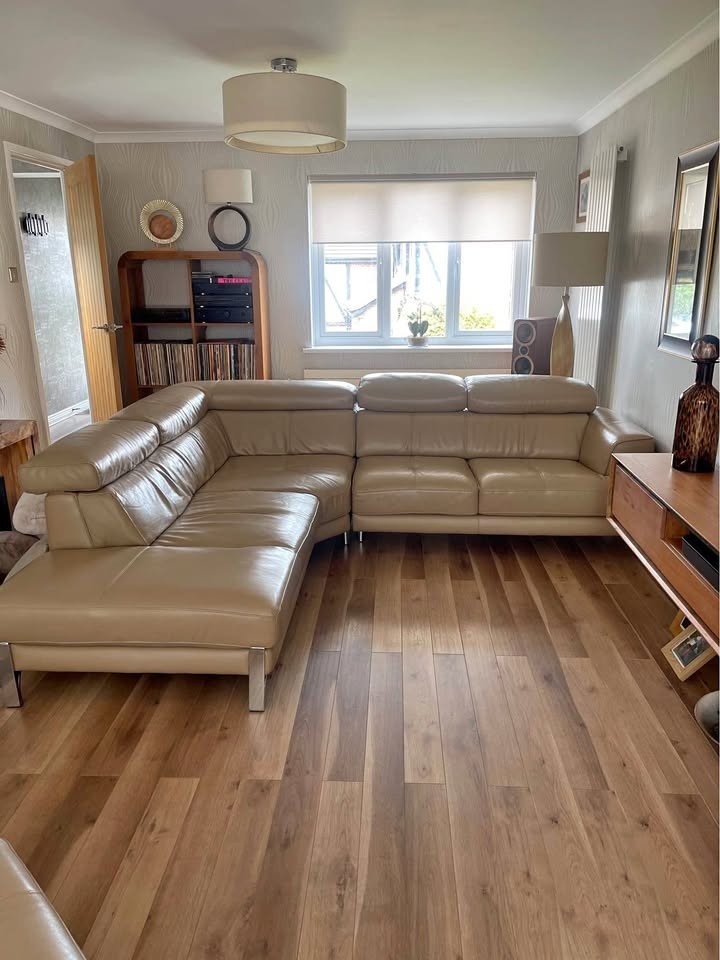 Beige Large L-Shape Corner Sofa Luxe Leather (PTP)