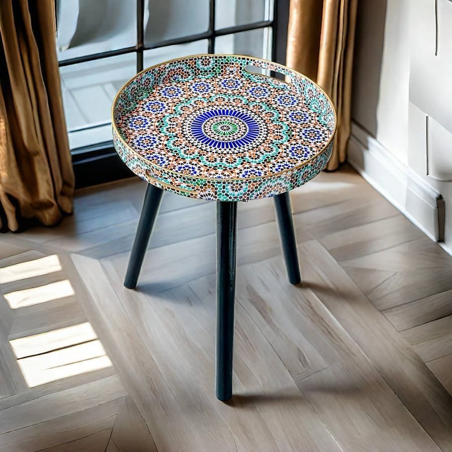 Round Side Table with Detachable Legs – 50x38x38cm Multi Moroccan