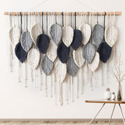 Large Boho Macrame Wall Hanging Leaf Woven Decor Blue