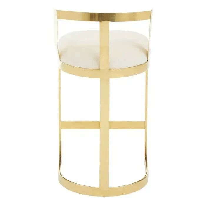 Ivory Velvet Bar Stool – Gold Frame, Arched Base, Modern Luxe Design