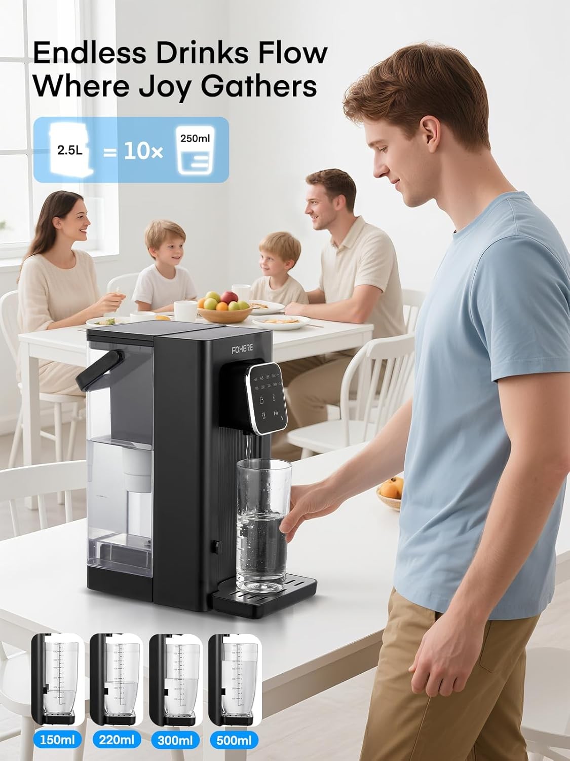 Instant Hot Water Dispenser Touch Screen 4 Temp 2.5L Safety Lock