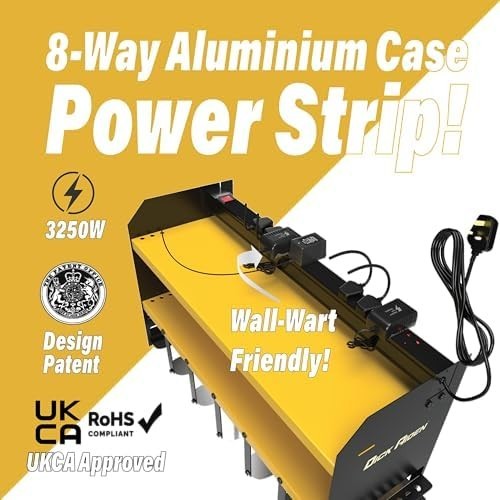 Heavy Duty Wall Mounted Tool Organizer Rack 6-Slot with Power Strip – Yellow