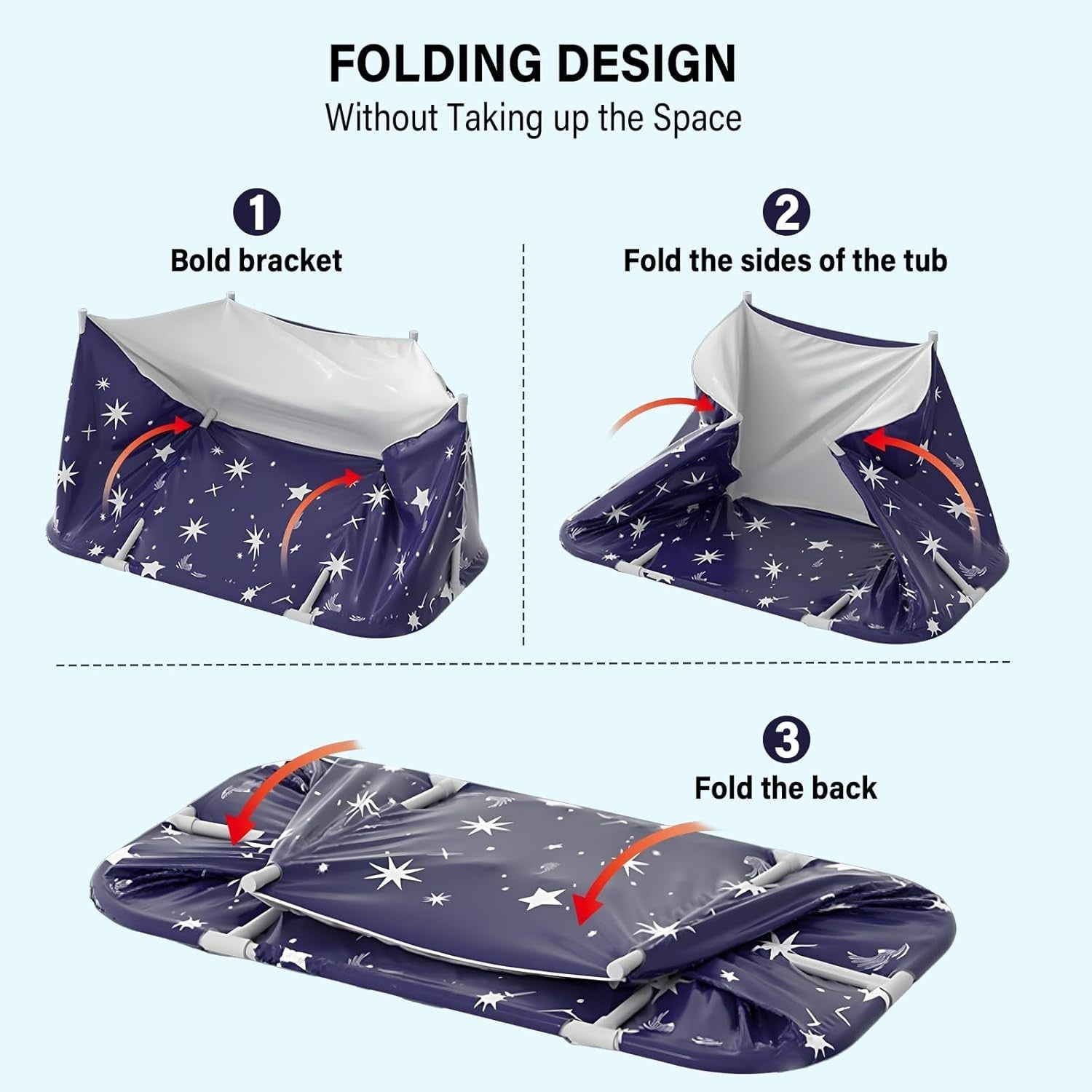 Portable Foldable Bathtub 120x50x55cm Starry Blue SPA Tub Adults Kids Hot