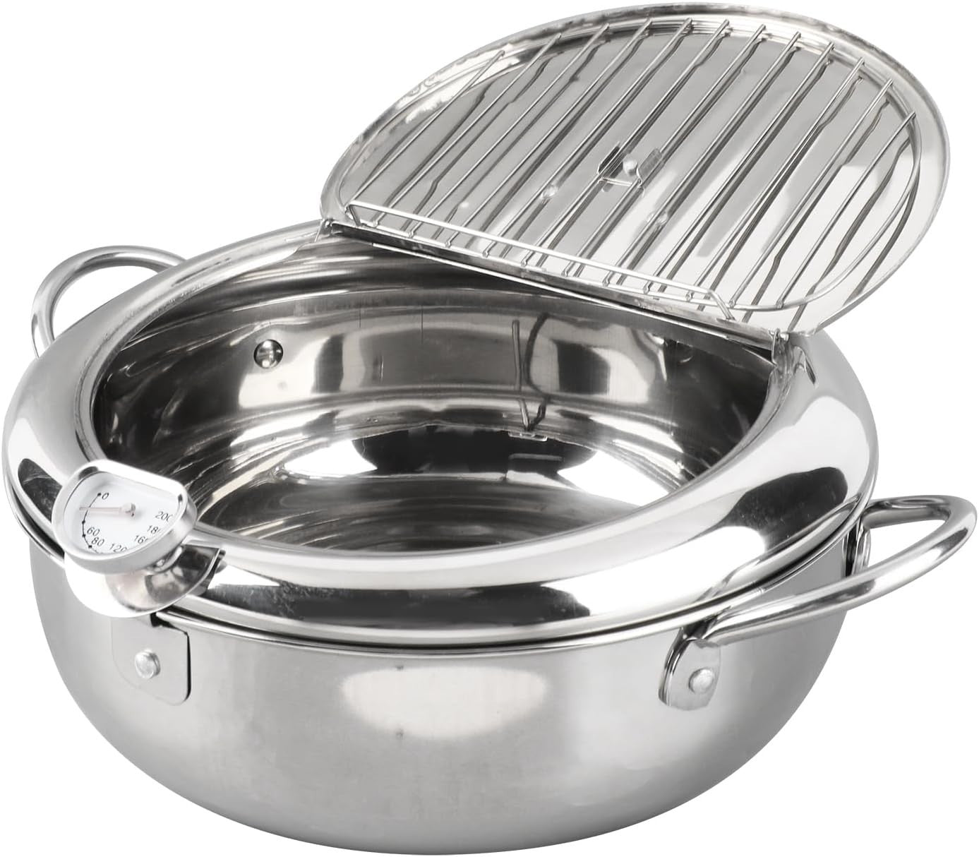 Japanese Tempura Deep Fryer Pot 24cm Stainless Steel With Thermometer