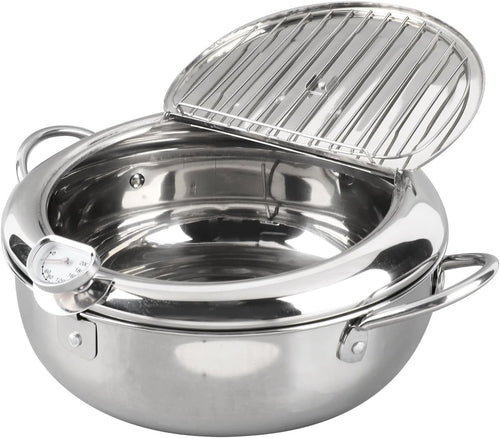Japanese Tempura Deep Fryer Pot 24cm Stainless Steel With Thermometer