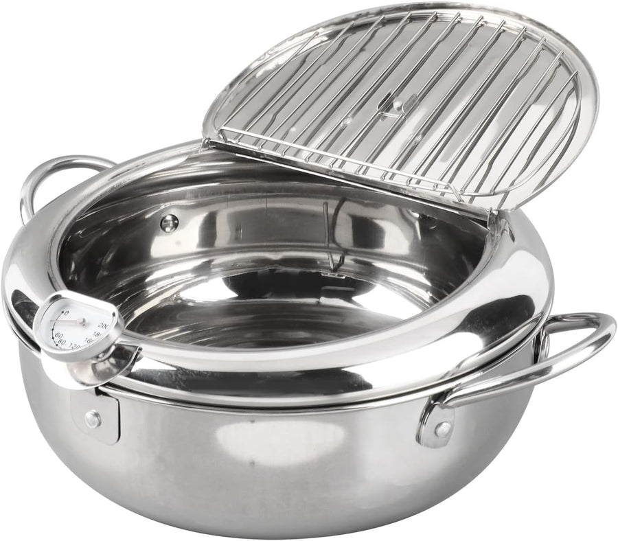 Japanese Tempura Deep Fryer Pot 24cm Stainless Steel With Thermometer