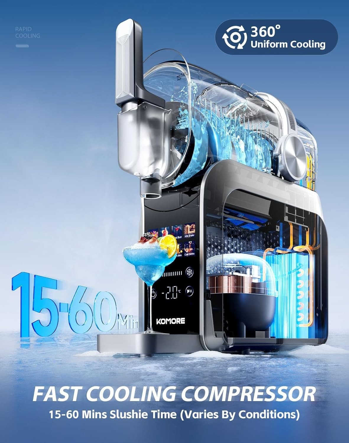 7-Preset Slush Machine 1.8L No Ice Touch Screen Self Cleaning Milkshake