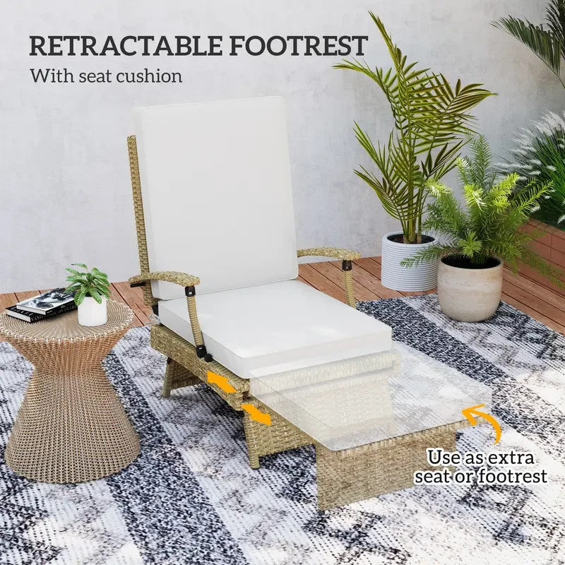Outdoor Rattan Recliner Chair with Cushions & Footrest, Folding Lounger