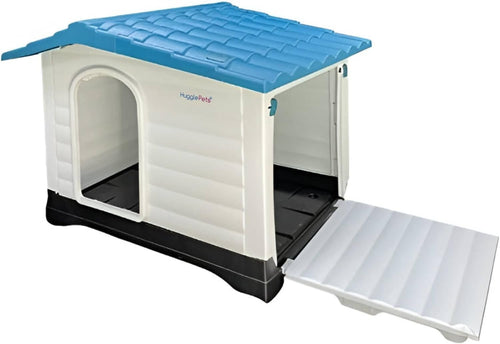 Outdoor Plastic Dog Kennel with Raised Floor & Ramp Door, Easy Clean 111x84x80cm
