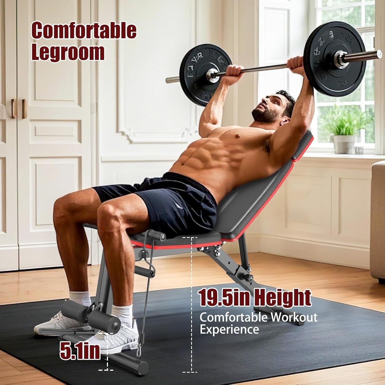 Multi-Function Foldable Workout Bench 770lb With Leg Extension Curl Pad