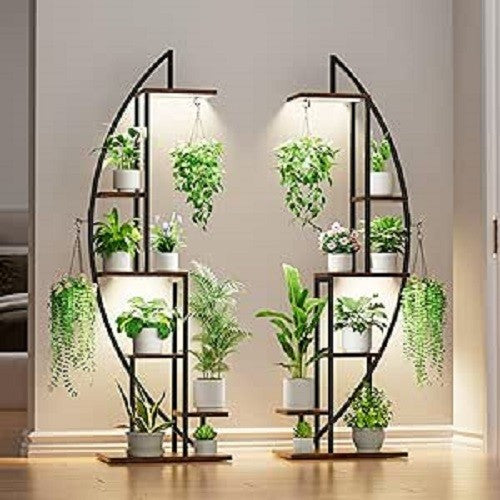 6 Tier Half Moon Plant Stand with Grow Lights Indoor Metal Flower Shelf