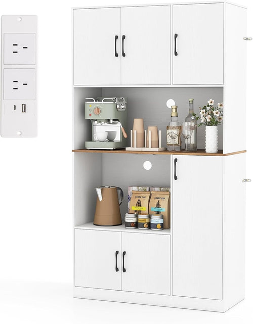 180cm Tall Kitchen Storage Cabinet 6-Door Pantry White | Built-in Outlet