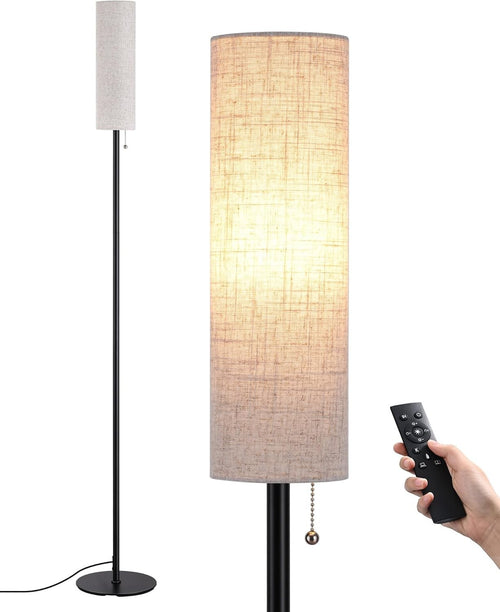 Black LED Floor Lamp Dimmable Standing Light Remote Control Round Linen Shade