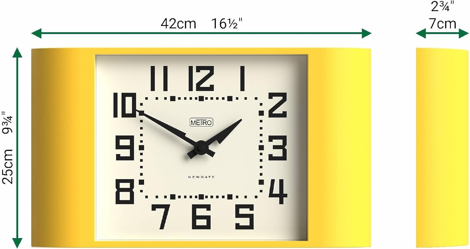 Retro Yellow Wall Clock 42cm Wide Mid-Century Modern Kitchen Home Decor
