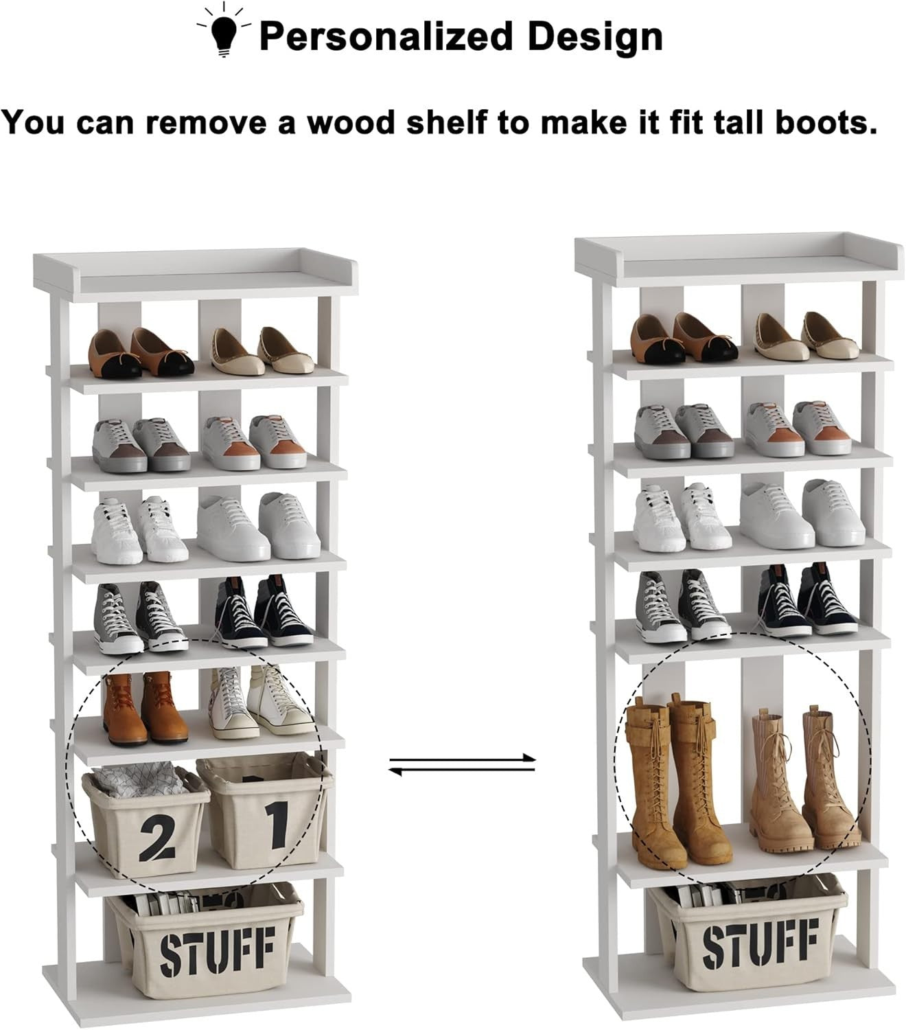 Slim 7-Tier Wooden Shoe Rack with Double Rows – Space-Saving Vertical Storage