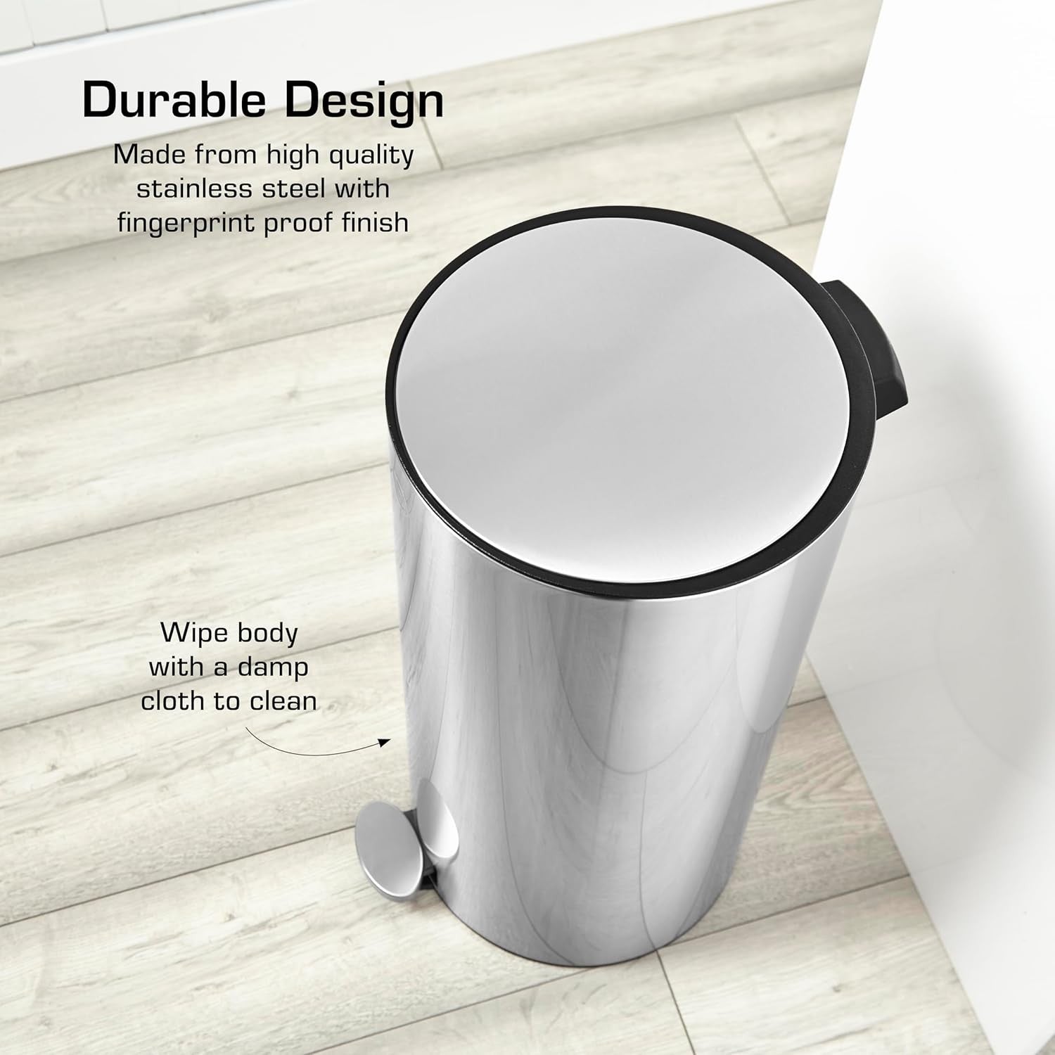 30L Stainless Steel Pedal Bin Kitchen Trash Can Fingerprint Proof