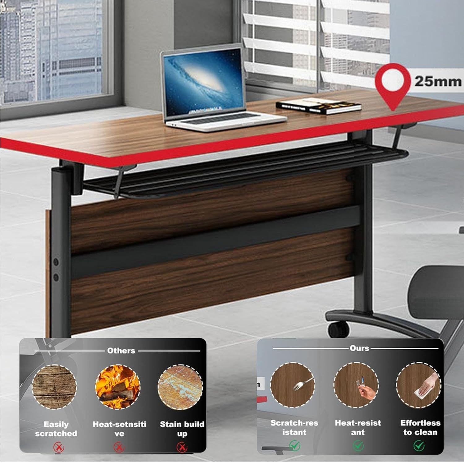 Mobile Folding Conference Table – Flip-Top Desk w/ Locking Wheels for Training