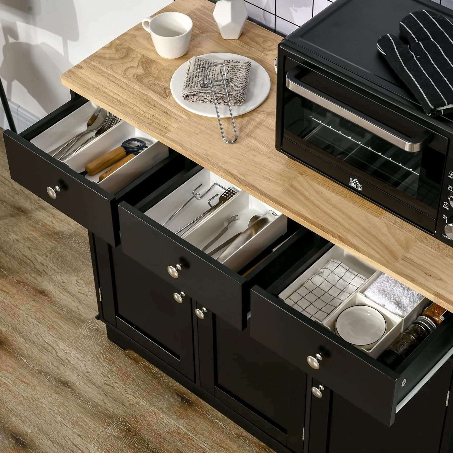 Modern Black Sideboard Buffet Cabinet with Adjustable Shelves & Storage Drawers