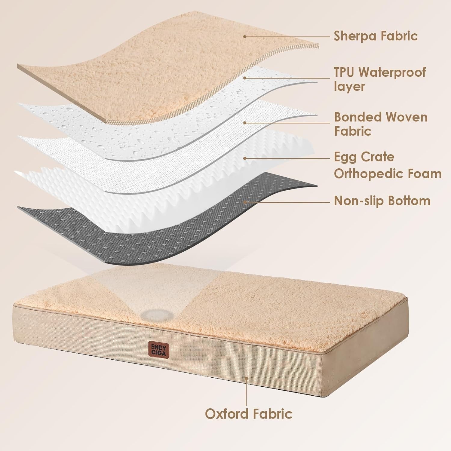 Orthopedic XL Dog Bed 119x73x9cm Washable Cover Non Slip Khaki