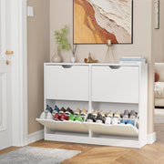 Modern White Shoe Cabinet with 4 Flip Drawers – Slim Storage for Hallway