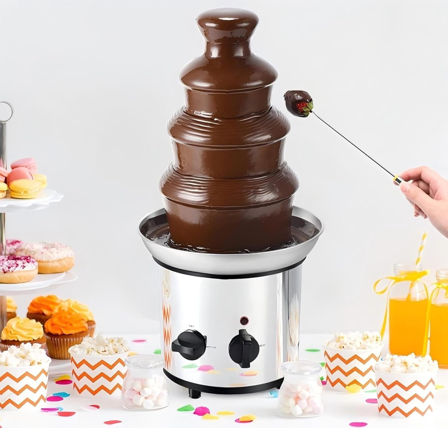 4 Tier Chocolate Fountain Machine 170W Electric Fondue Melter 220V