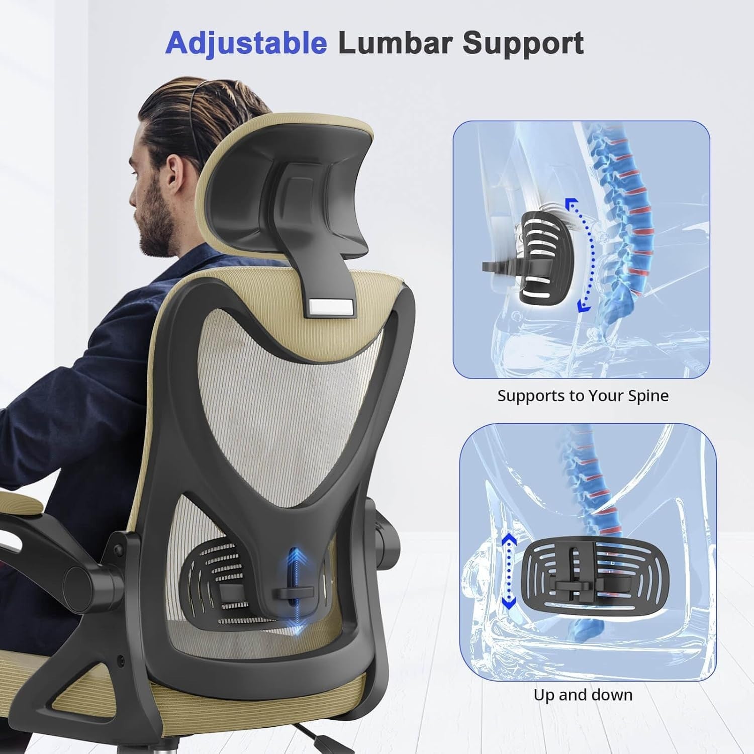 Ergonomic Mesh Office Chair High Back Adjustable Lumbar Support Flip-Up Arms
