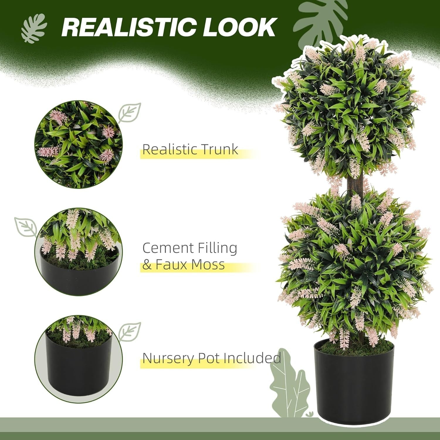 70cm Artificial Lavender Ball Trees in Pot Set of 2 Faux Floral Home Decor