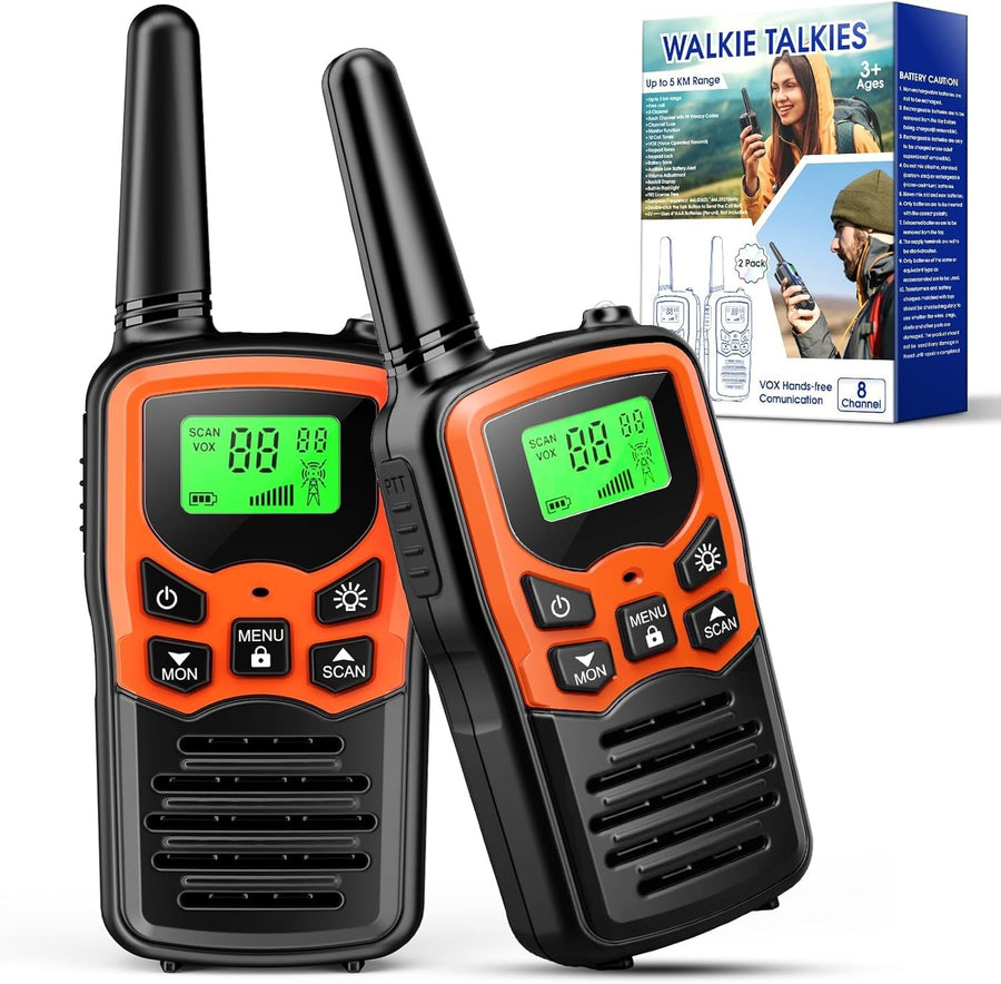 Long Range Walkie Talkies 2 Pack 5KM 22 Channel LCD Torch Outdoor Radio