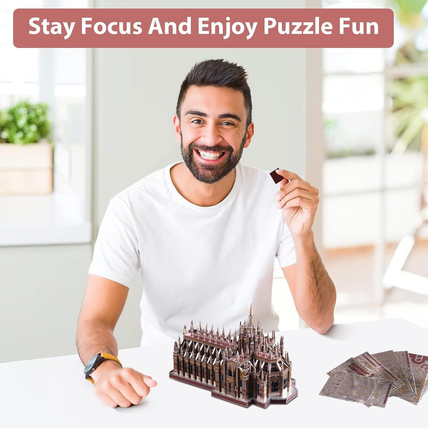 3D Metal Milan Cathedral Puzzle Model Building Kit, Laser Cut Jigsaw