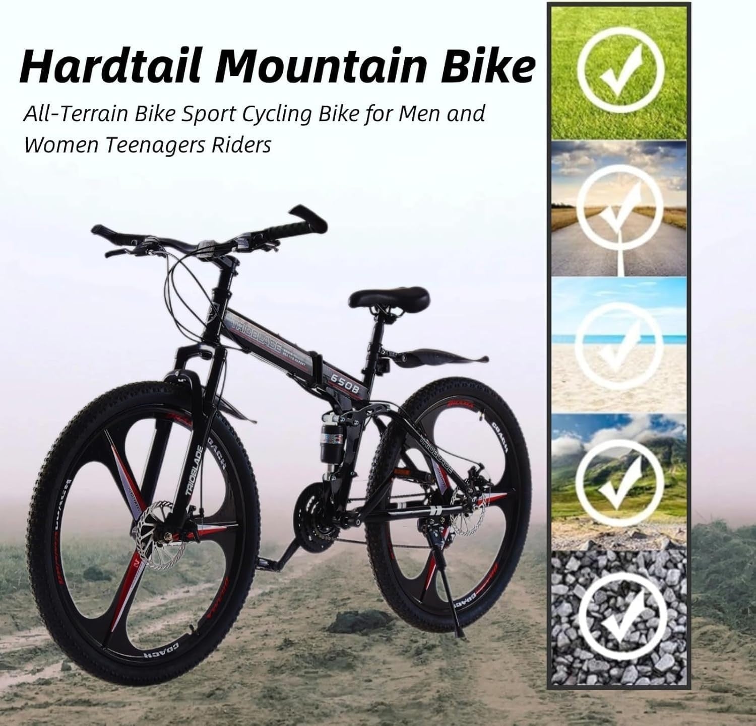 Foldable 24” Mountain Bike 21-Speed Dual Suspension Lightweight Adult Youth