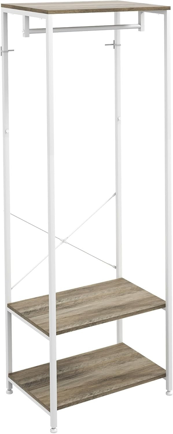 2-in-1 Coat Rack Hall Tree w/ Shoe Shelves Grey White 168cm