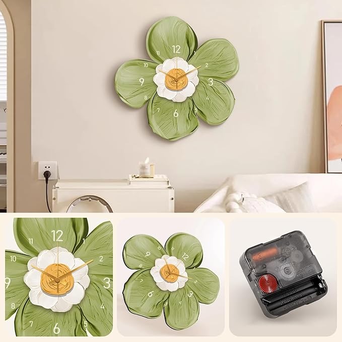 Beige Flower Wall Clock 35cm Art Deco Porcelain Silent Modern Home Decor