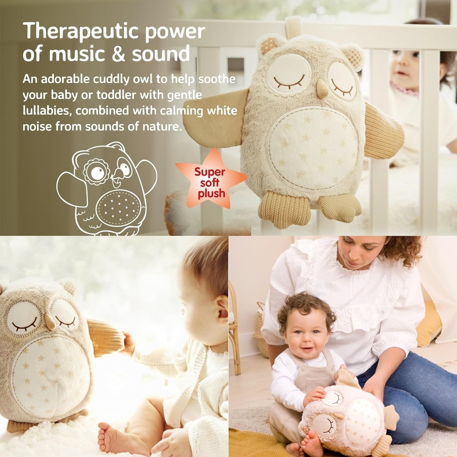 Nighty Night Owl Plush White Noise Baby Sleep Aid Cuddly Toy