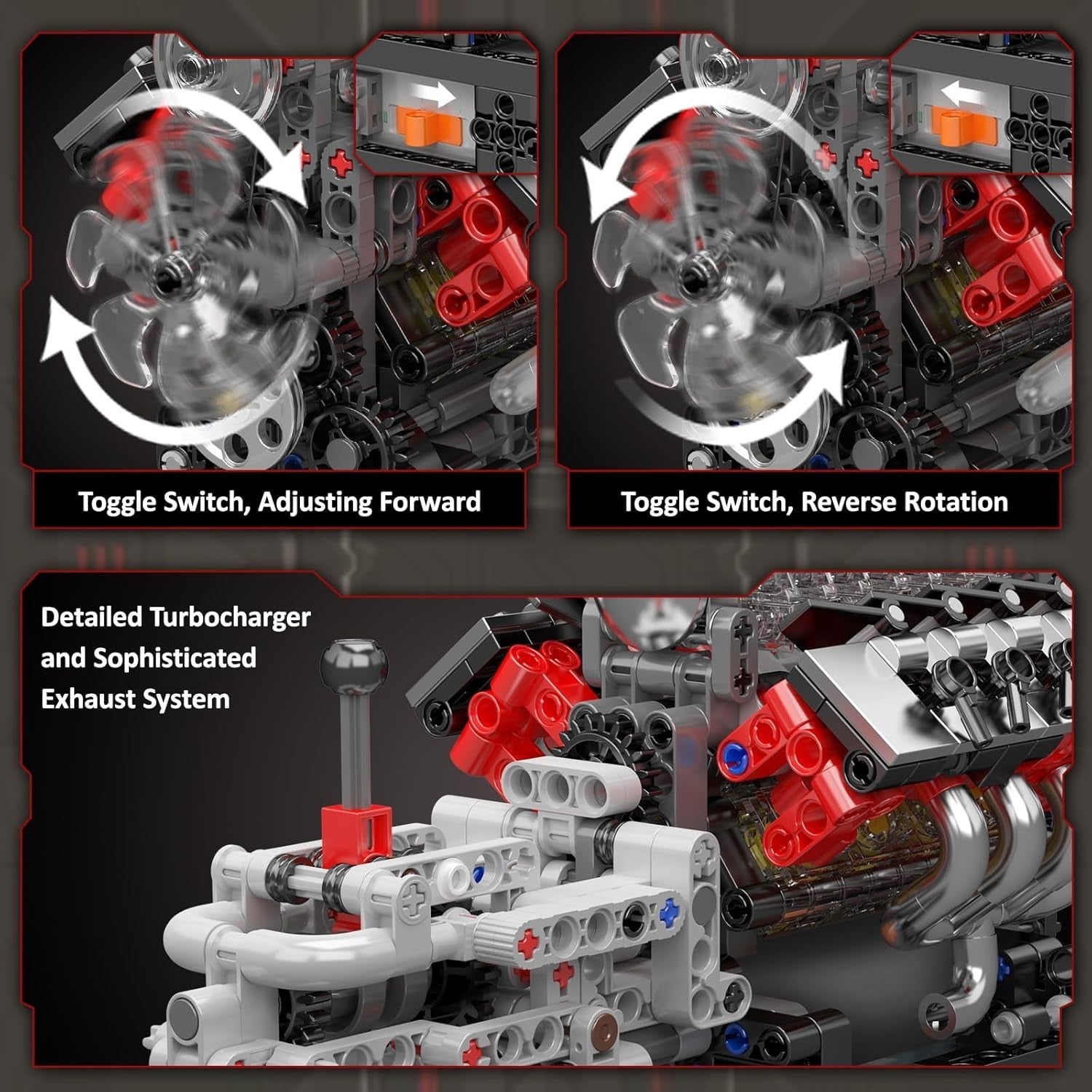 Buildable V8 Engine Toy Kit Motorized STEM Model Real Motion 855pcs DIY