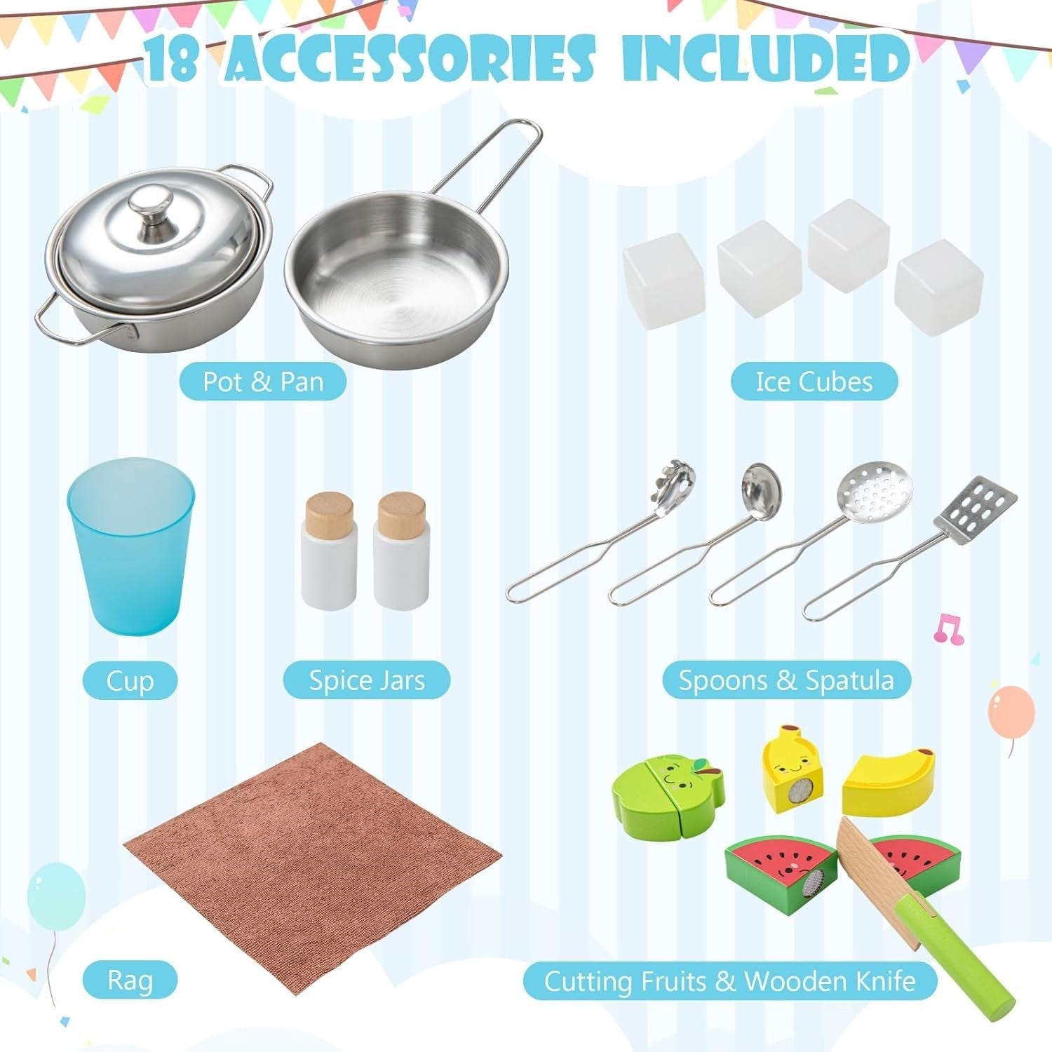 Wooden Kids Play Kitchen White Toy Set Microwave Oven Ice Maker Sound