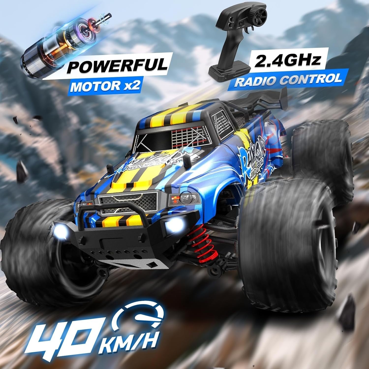 RC Car 1:16 Scale 40KM/H Fast 4WD Off-Road Monster Truck, 2.4GHz