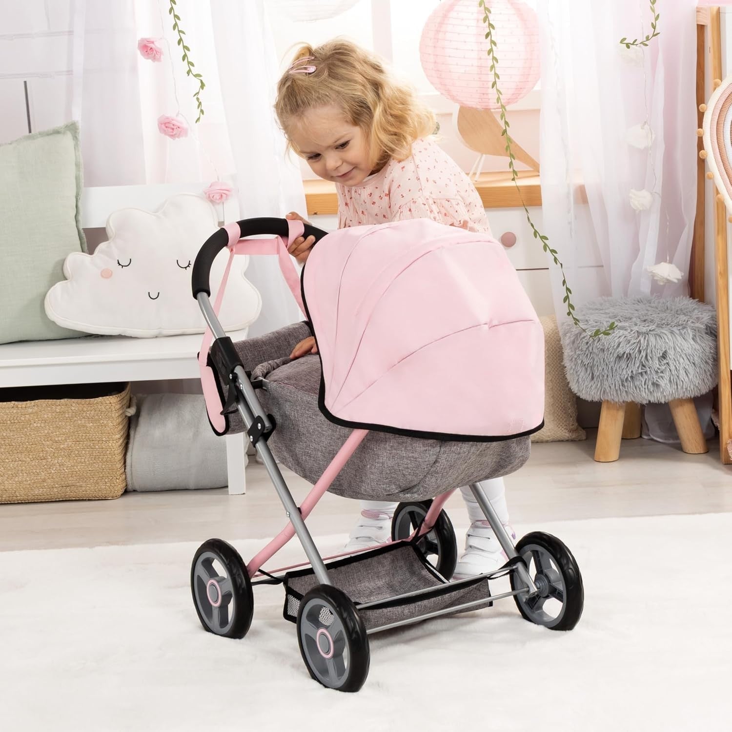 Foldable Baby Doll Pram Pushchair Toy with Accessories for 46cm Dolls
