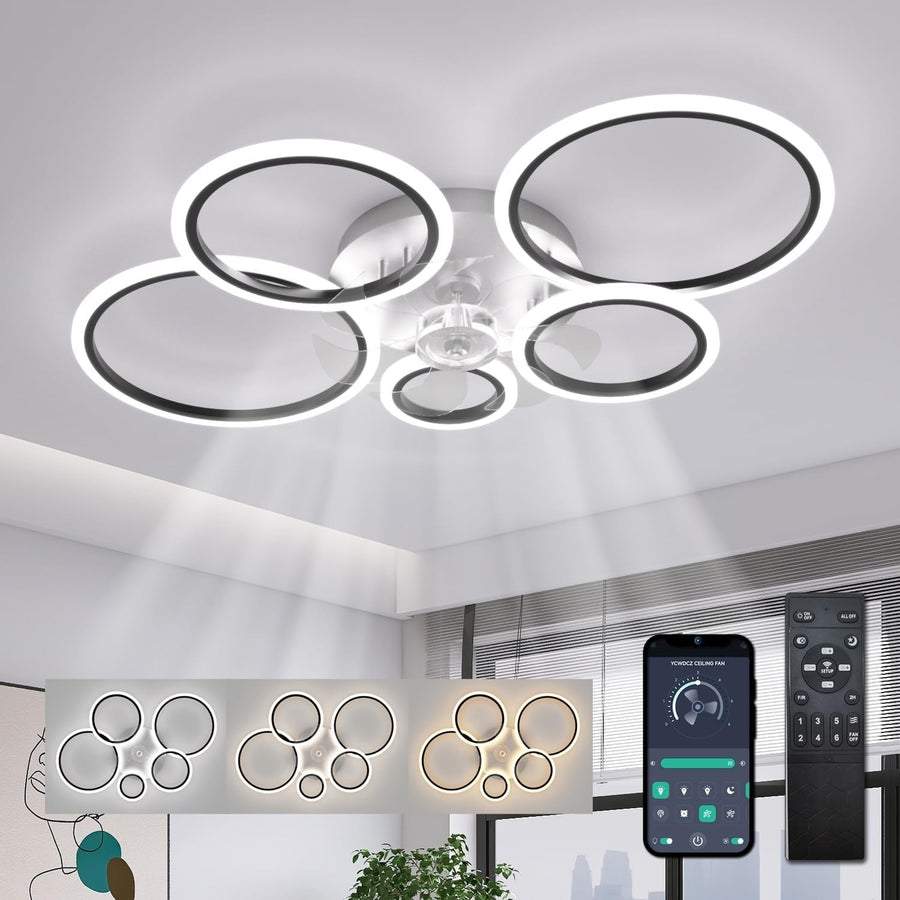 ycwdcz 100CM Smart Ceiling Fan with Light, Black, 6-Speed, Remote, LED