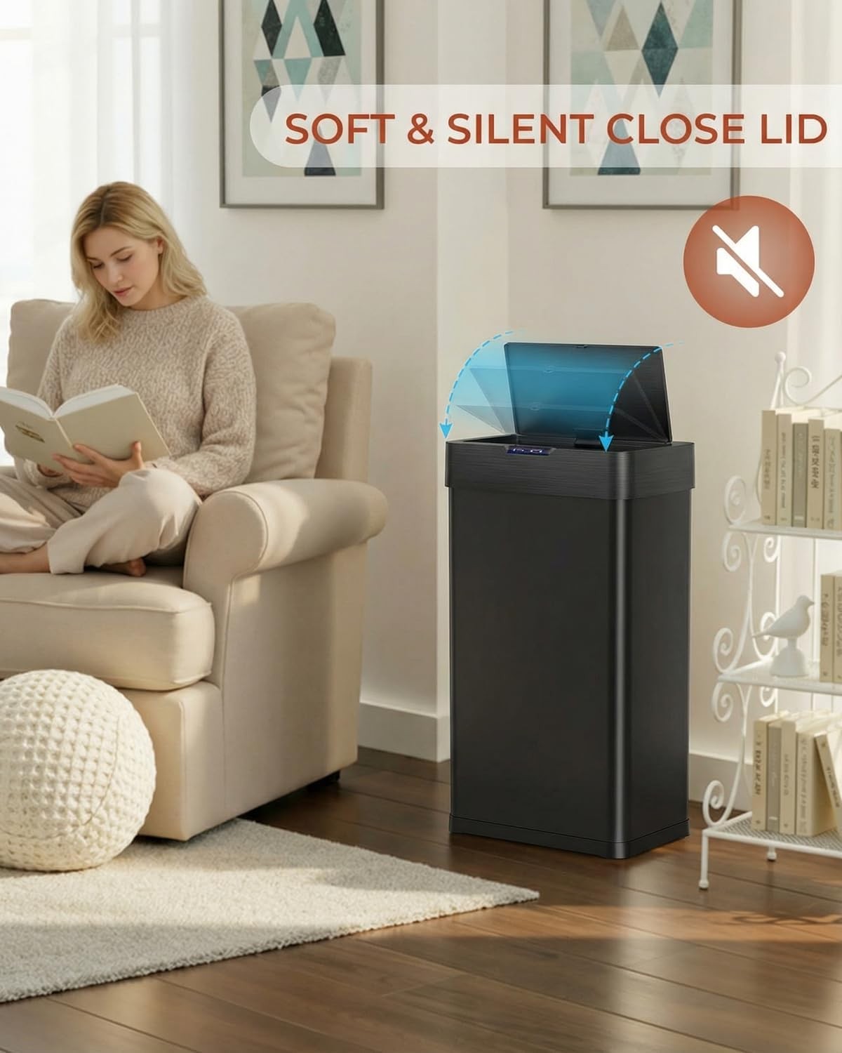 50L Sensor Kitchen Bin Touchless Automatic Soft Close Black