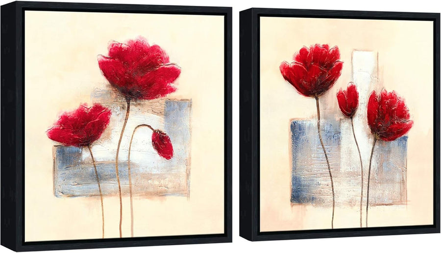 2‑Panel Abstract Floral Canvas Wall Art 12×12 in Each Modern Decor Wall Art