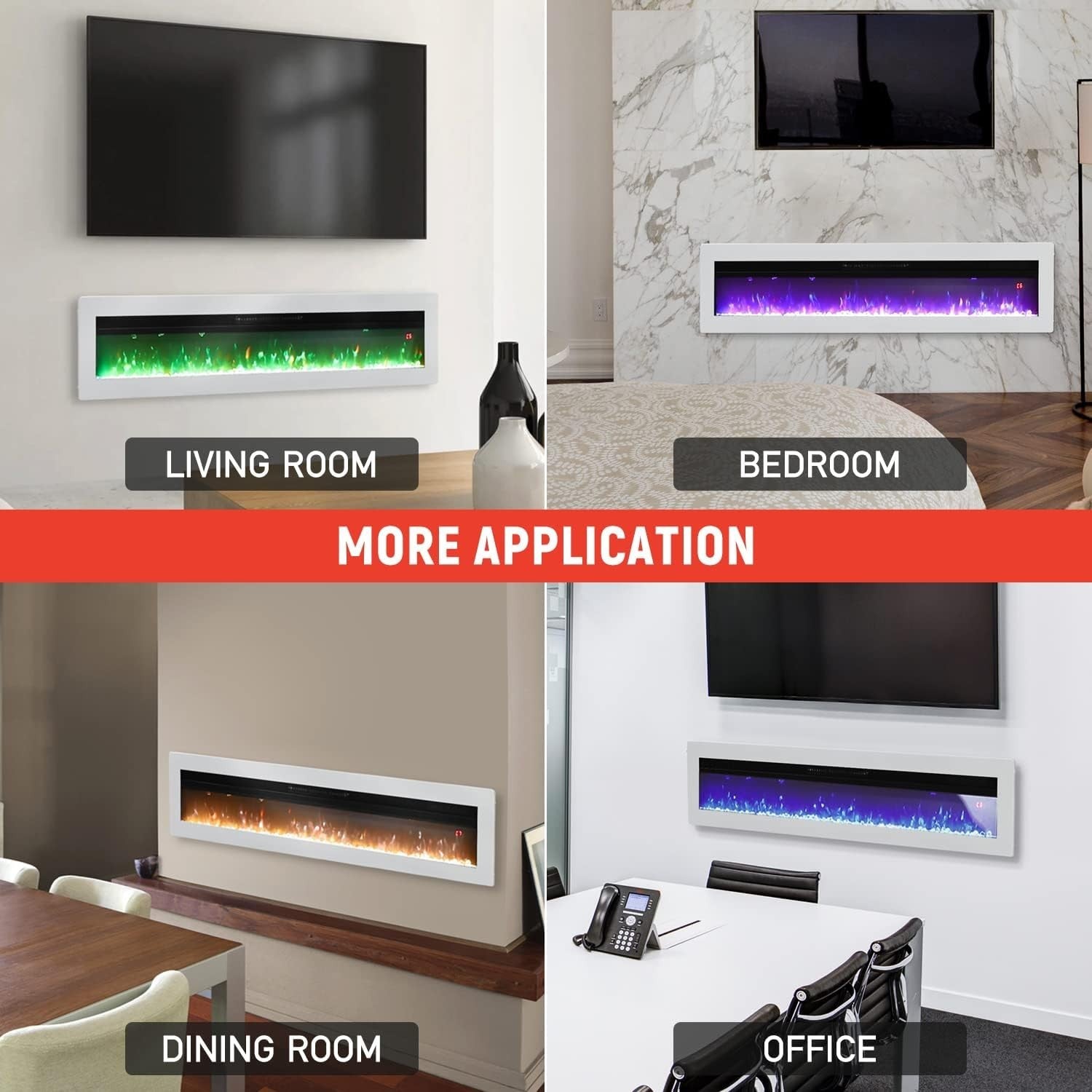 50" Electric Fireplace Wall Mounted Heater LED Flame Remote Timer