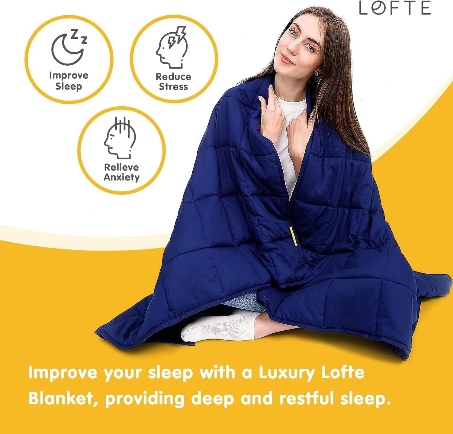 6.8kg Weighted Blanket Blue Cotton for Anxiety Relief & Better Sleep