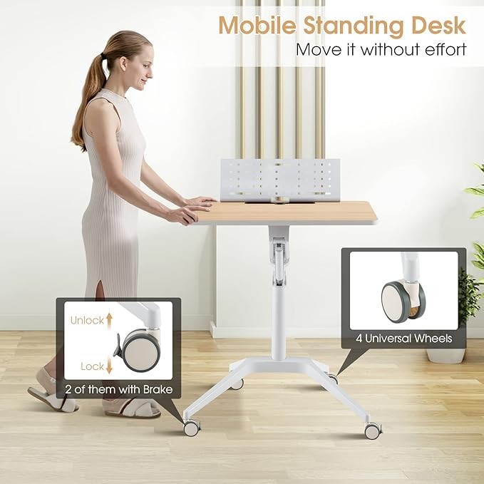 Height Adjustable Standing Desk Mobile Laptop Table Sit Stand Wheels