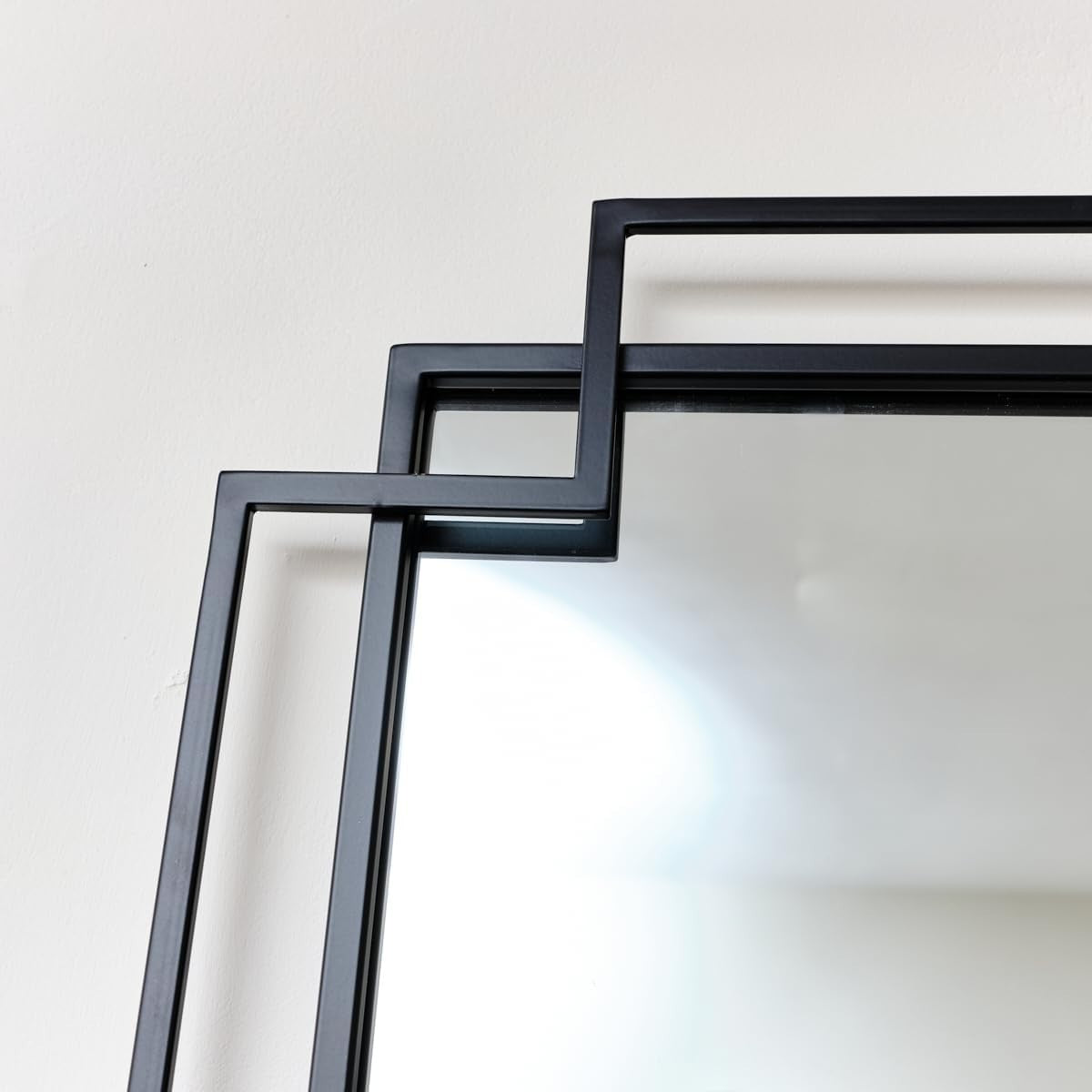 Black Geometric Wall Mirror 94x48cm Modern Metal Frame for Bathroom