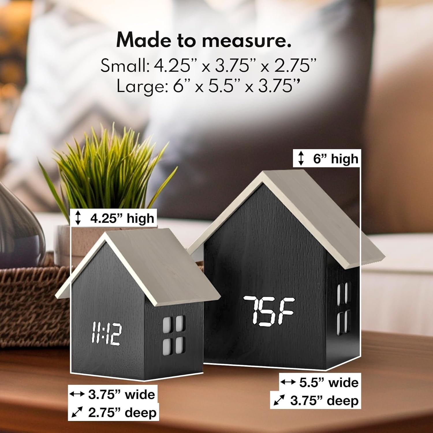 House Shaped Digital Alarm Clock LED Display Temperature Modern Bedside Decor